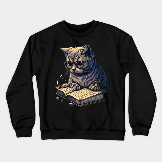 Book Worm Cat Crewneck Sweatshirt by pako-valor